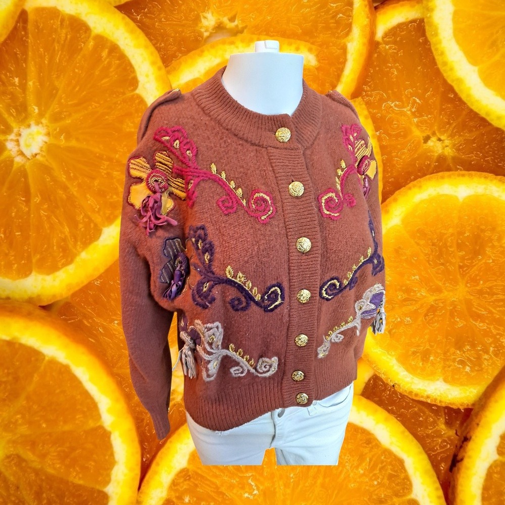 Suzelle Embellished Knit Cardigan Sweater  Angora Lambswool Blend Women's Medium - Picture 10 of 12